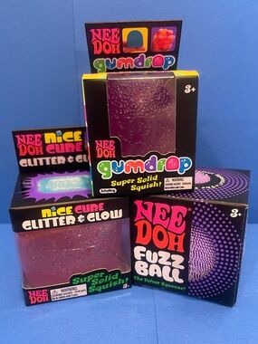 Includes 3! NeeDoh Gumdrop, Glitter & Glow, & Fuzz Ball Bundle - Purple & Pink
